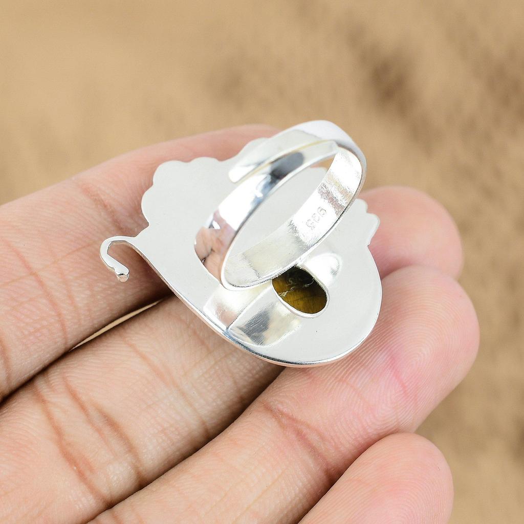 Sterling Silver Natural Tiger's Eye Multi Stone Sister Flower New Ring Jewelry
