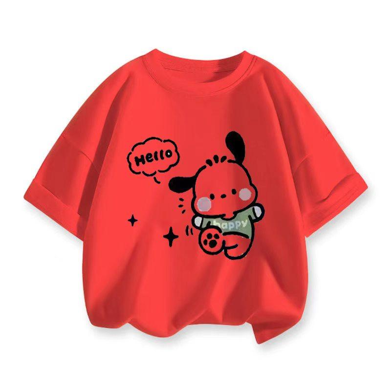 

Sanrios 2026 Summer New Design Pochacco Graffiti Cartoon Print Pure Cotton Breathable Childrens ShortSleeved TShirt S
