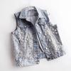 2025 Spring/Summer Women's Distressed Denim Vest with Heavy Beaded Floral Design