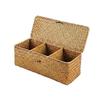 Rectangle Hand Woven Basket Desktop Natural Bamboo Weaving Storage Box 3-Slot Sundries Organiser Cosmetic Container Case