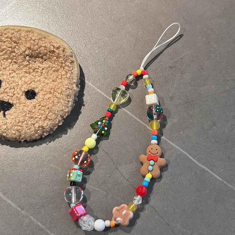 Christmas Cartoon Gingerbread Man Phone Chain CCD Lanyard Pendant Cute Beaded DIY Camera Chain Pendant