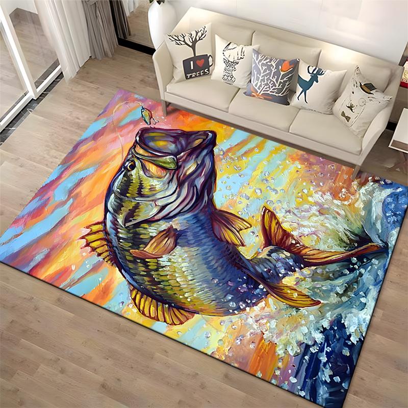 Colorful Abstract Jumping Fish Carpet for Living Room Decoration Rug Suitable for use as an anti-slip for living room bedroom sofas