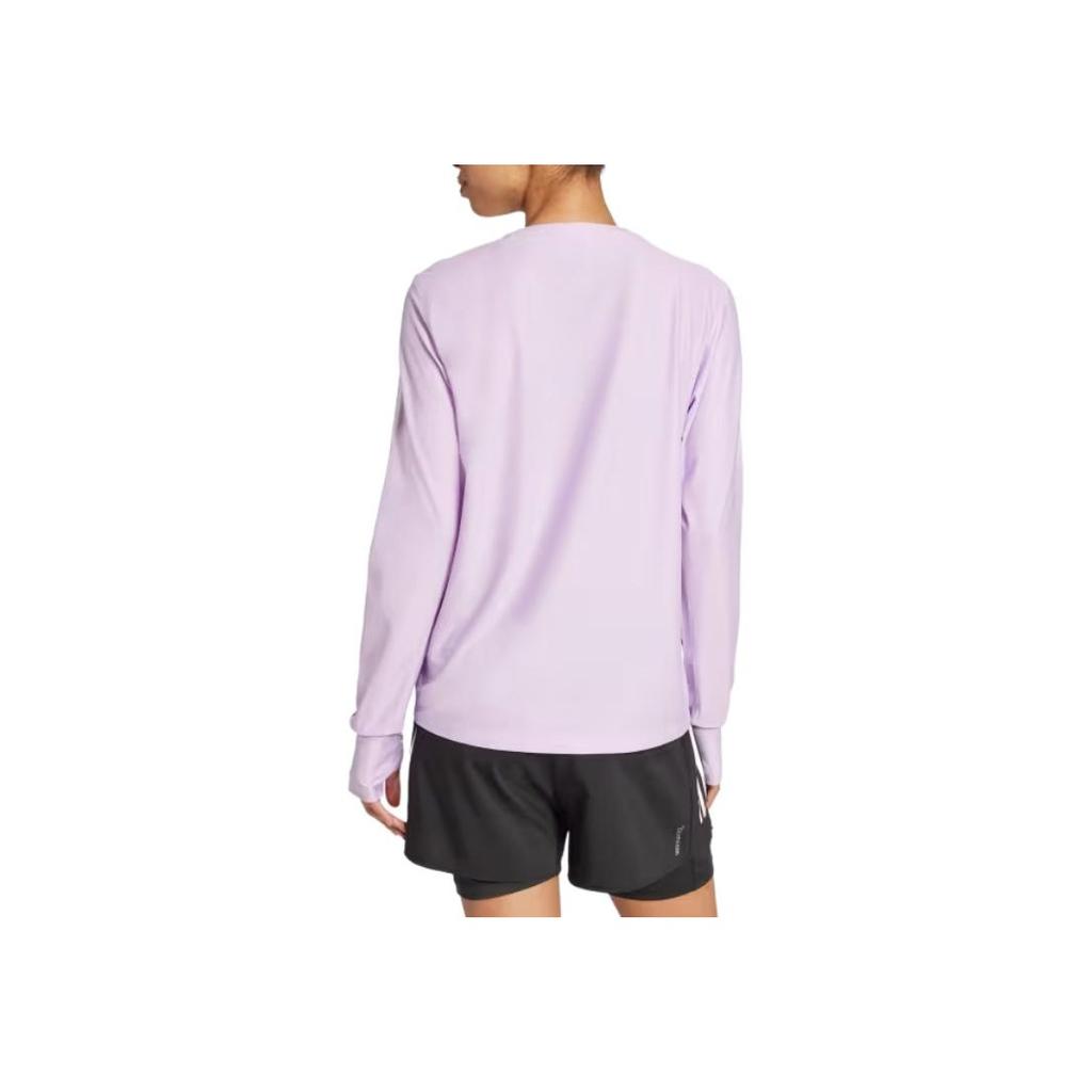Adidas Striped Round Neck Long Sleeve Pullover T-Shirt Women Tops Pink Plum JW9670