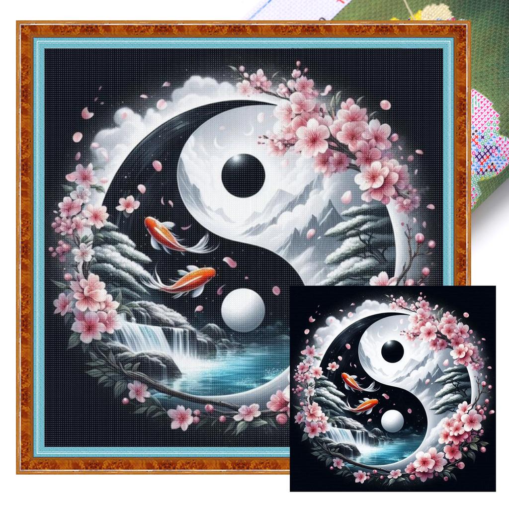Tai Chi Yin Yang Full 11CT DIY Stamped Cross Stitch Kits 40x40cm Printed Cross-Stitch Kits for Adults Home Decor