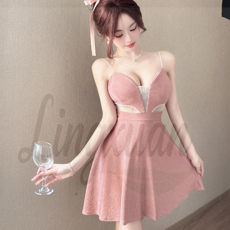 Women's Sexy Backless Spaghetti Strap Mesh Dress - Low-Cut, Summer Temperament, See-Through with Large Hem Skirt