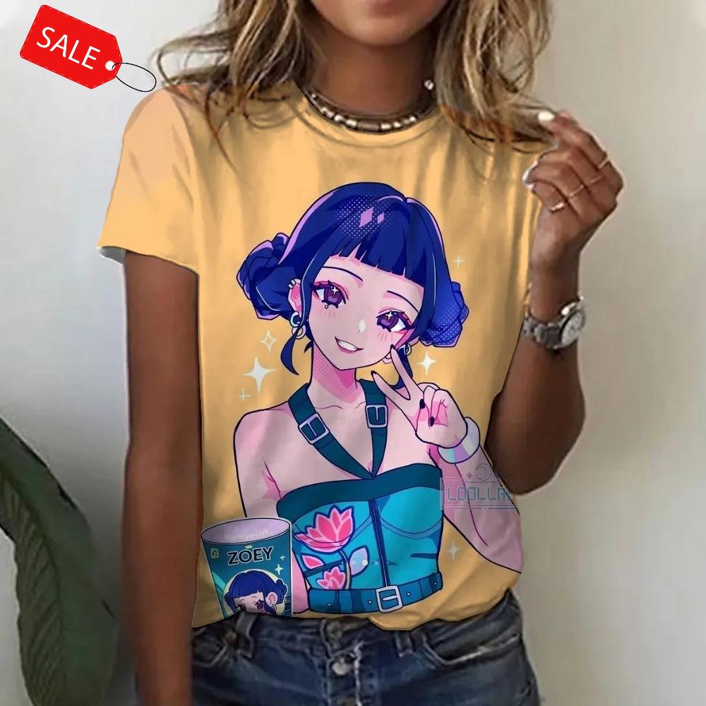 T-shirt Estiva KPop Y2K con Stampa Demon Hunters Donna Manica Corta T-shirt 3D Moda Casual Girocollo Top Largo da Donna