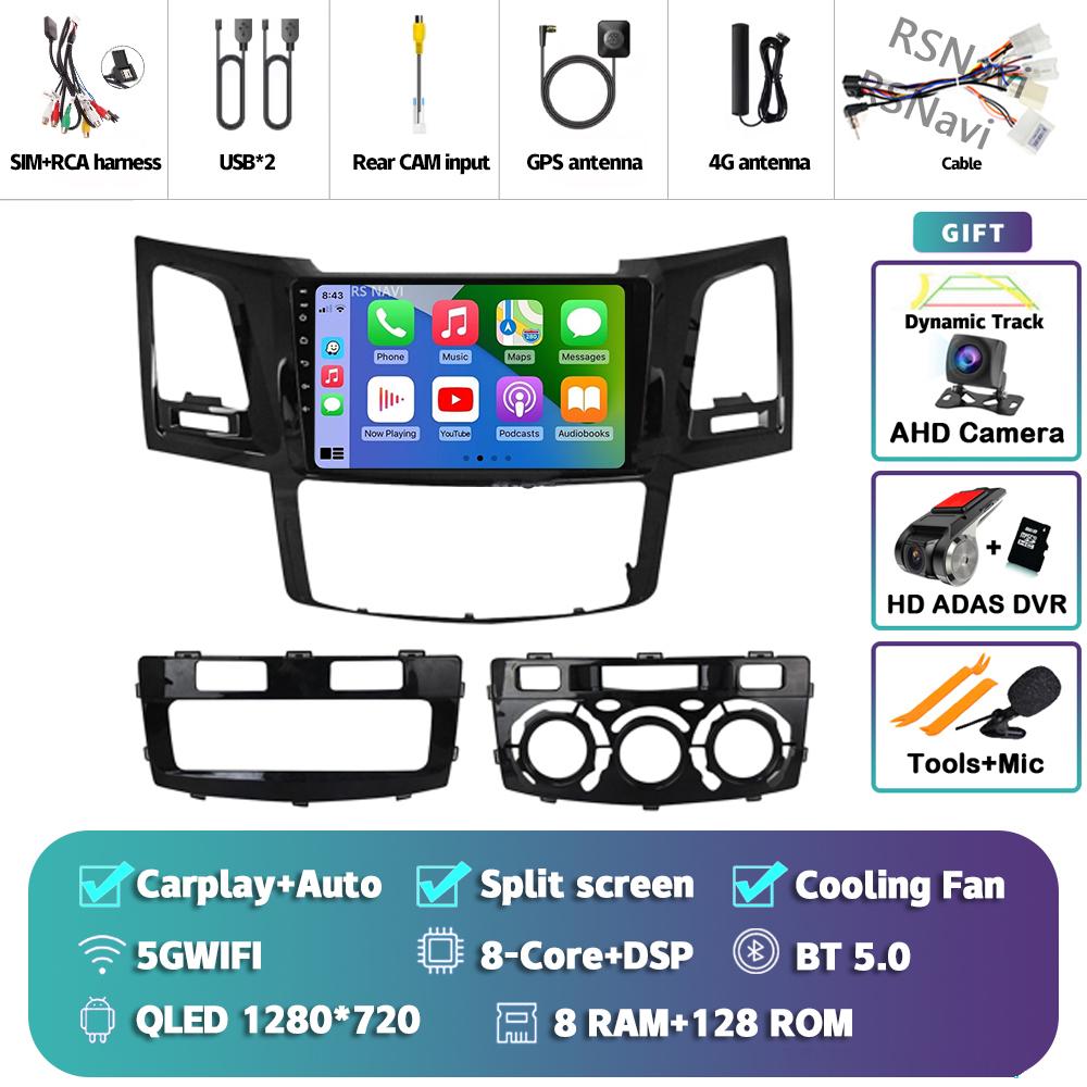 Android 14 Carplay Auto For Fortuner Hilux 2005 - 2014 Car Radio Player Multimedia Stereo Navigation 4G+WIFI Head Unit AI Voice