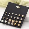 12 Pair/Set Imitation Pearl Heart Love Crown Triangle Stud Earring Lady Jewelry
