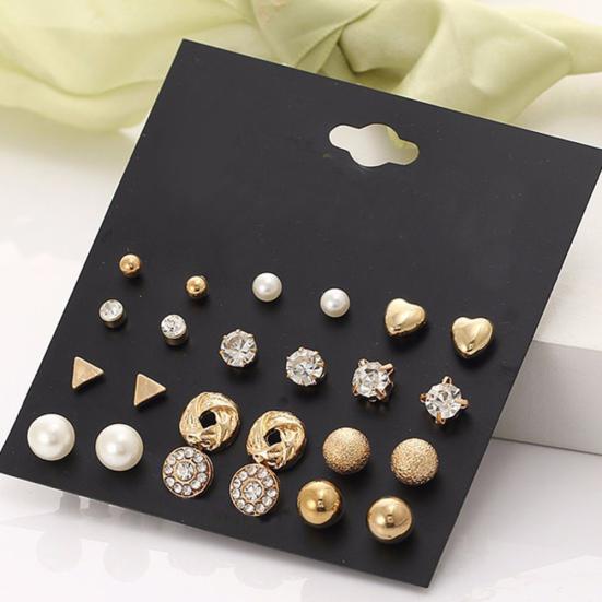 12 Pair/Set Imitation Pearl Heart Love Crown Triangle Stud Earring Lady Jewelry