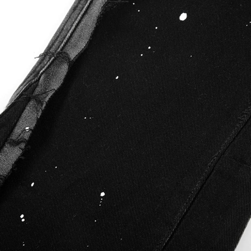 Pantalones vaqueros de calle para hombre, ropa de tendencia, pantalones vaqueros holgados con manchas de tinta en color, pantalones vaqueros con parches y flecos, pantalones holgados con cuernos
