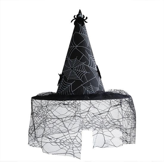Creative Halloween Night Headgear Witch Hat, with Lace Mesh And Simulated Spiders, Gothic Decorative Spider Web Hat Style Costume Accessory,