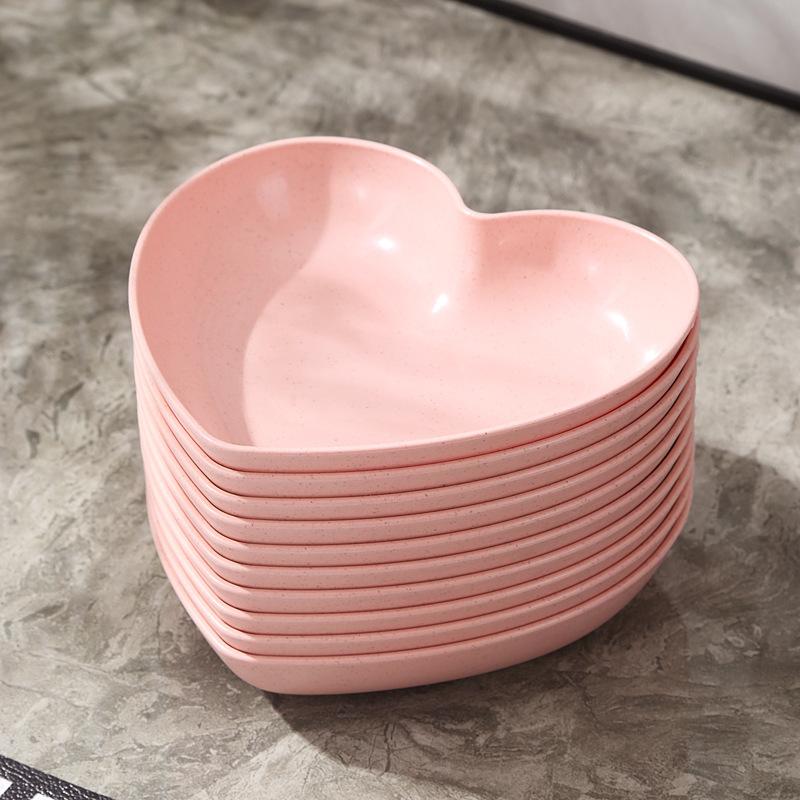 Creative Plates, Snacks, Simple Plates, Thickened Anti-Drop Spitting Bone Saucers, Plastic Fruit Plates, Love Shapes, Drop-Resistant Plates
