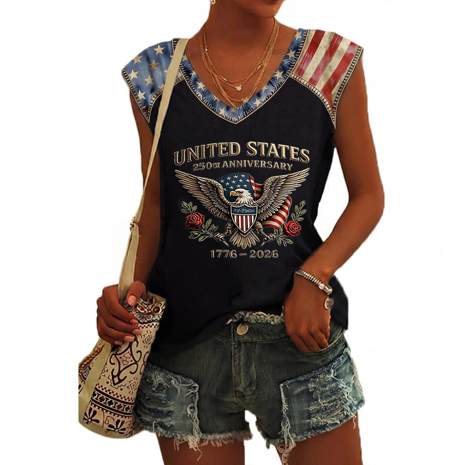 Women s Fashionable V-Neck Casual Print Top L