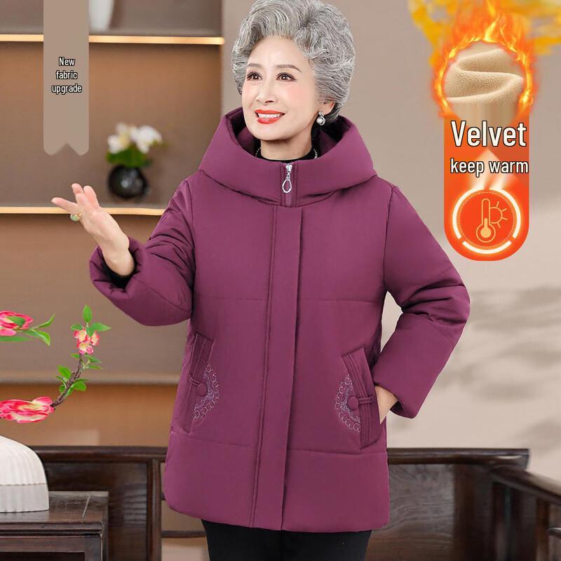 

Women s Embroidered Plus Velvet Winter Cotton Jacket 4XL
