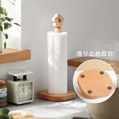 AIDUCHO Wooden Kitchen Paper Holder, Paper Towel Holder, Roll Holder, Freestanding Kitchen Utensil Storage Item, One-Hand Tear (Wood Color, Flower Pat