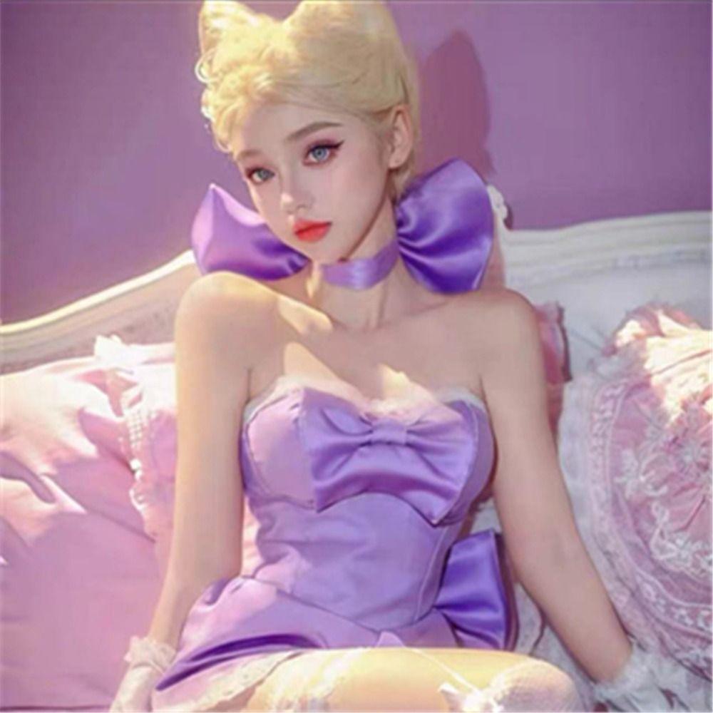 Cosplay Props Purple Bow Necklace Costume Neck Choker Y2K Style Satin Necklace  for Girls