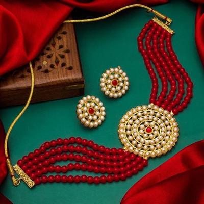 Laksh Classic Red Necklace with Pair of Earrings