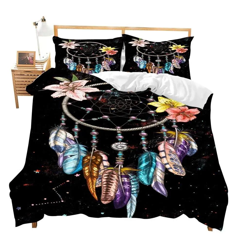 

Dreamcatcher Bedding Set Bohemian Colorful Feather Duvet Cover Set Microfiber Exotic Flowers Quilt Cover Twin Double Queen Size EU Single(135*200cm)3pcs