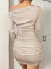 Women's Shiny One-Shoulder Long-Sleeve Bodycon Dress - Sexy Spring Party Gown