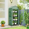 4 Tier Mini Portable Greenhouse Compact Plant Grow Shed Metal Frame PE Cover with Lockable Rolling Wheels , Green