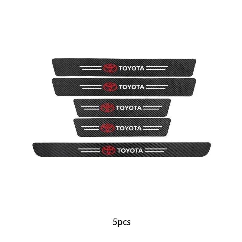 Carbon Fiber Door Sill Protector Stickers for Toyota Corolla RAV4 Camry Yaris Land Cruiser Prado Anti-Scratch Car Logo Decals