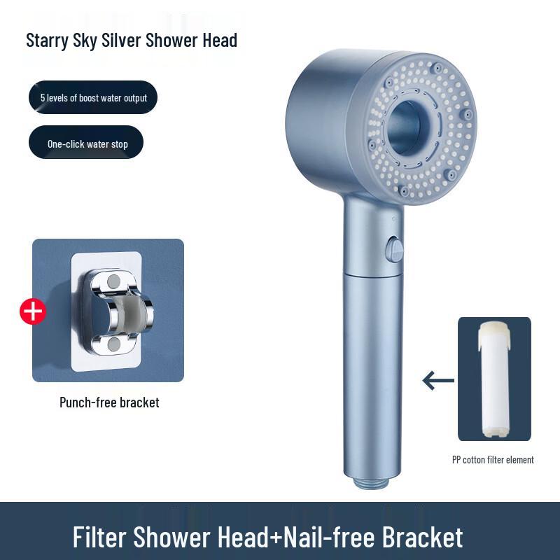 Pressurized Handheld Shower Head with Filter and Bracket