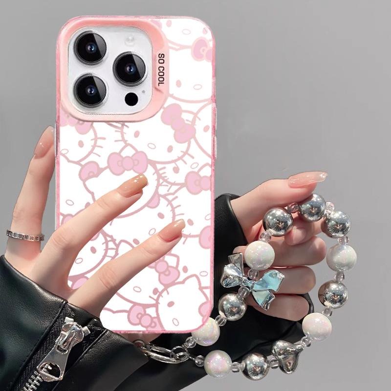 Pink Hello Kitty Pearl Chain Phone Case For Xiaomi Redmi Note 15 Pro 5G 15C 15 14C 13C 12C Note 14 13 12 Pro Plus 5G Hard Cover