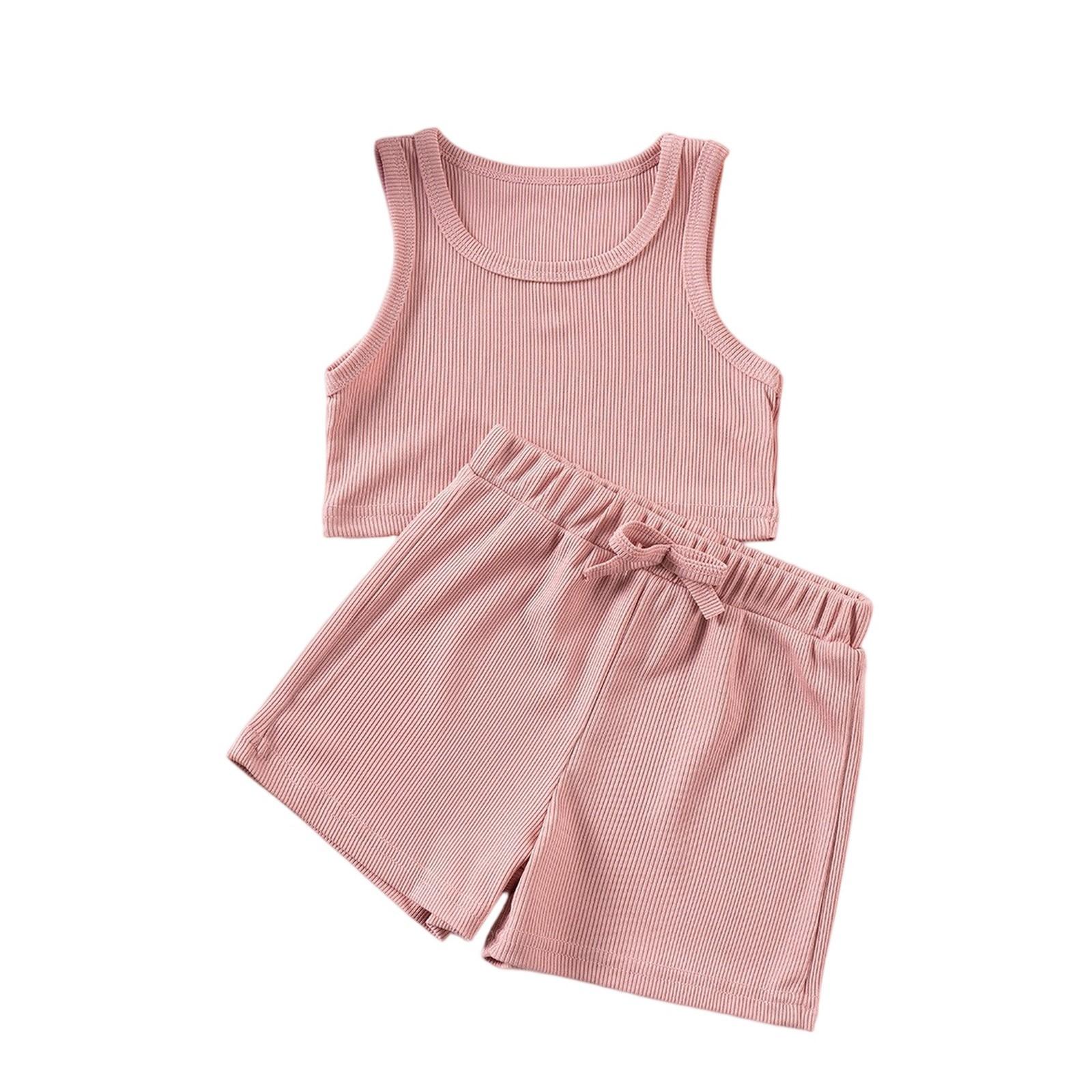 

Girls Solid Color Set - Sleeveless Top & Elastic Waist Shorts 110