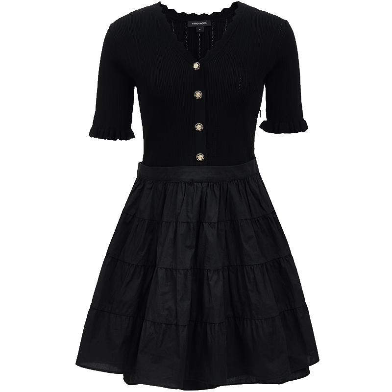 Veromoda Women's V-Neck Knit Tiered Mini Dress