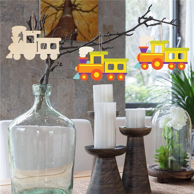 

Promotion!100PCS Unfinished Train Wood Ornaments Train Shape Blank Wood Slices For DIY Crafts Christmas Holiday Party Decoration NONE