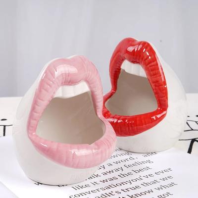 Ceramic Food Bowls Funny Red Lips Mouth French Fries Ice Cream Bowls French Fry Cup Holder for Restaurant Party Home