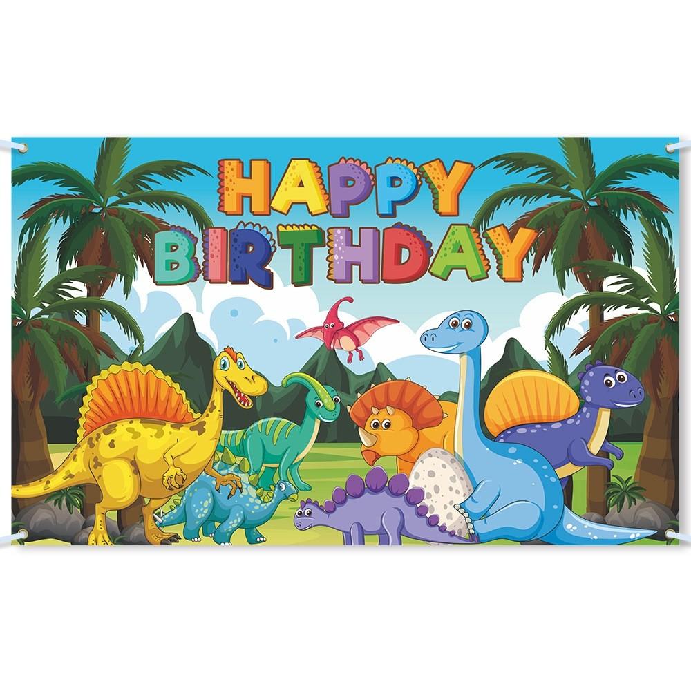 Cartoon Dinosaur Themed Background Banner For Birthday Party And Event Decor