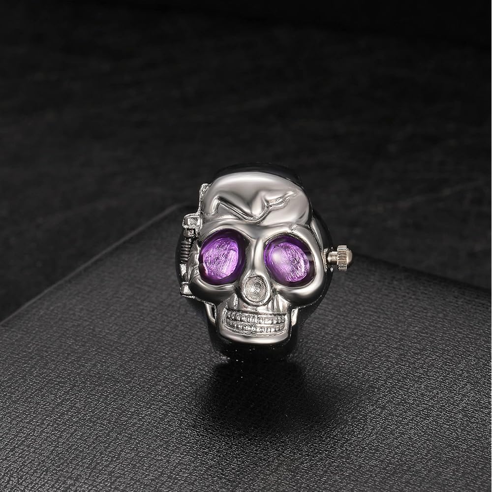 Lancardo Skull Ring Watch Free Size Analog Accessory for Men and Women with Cover Silver Purple