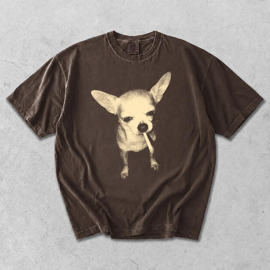 Vintage Smoking Chihuahua Shirt, Comfort Colors Y2K Grunge Dog Graphic Tee, Funny Dog Face Shirt, Edgy Meme T-Shirt, Gift for Dog Lovers