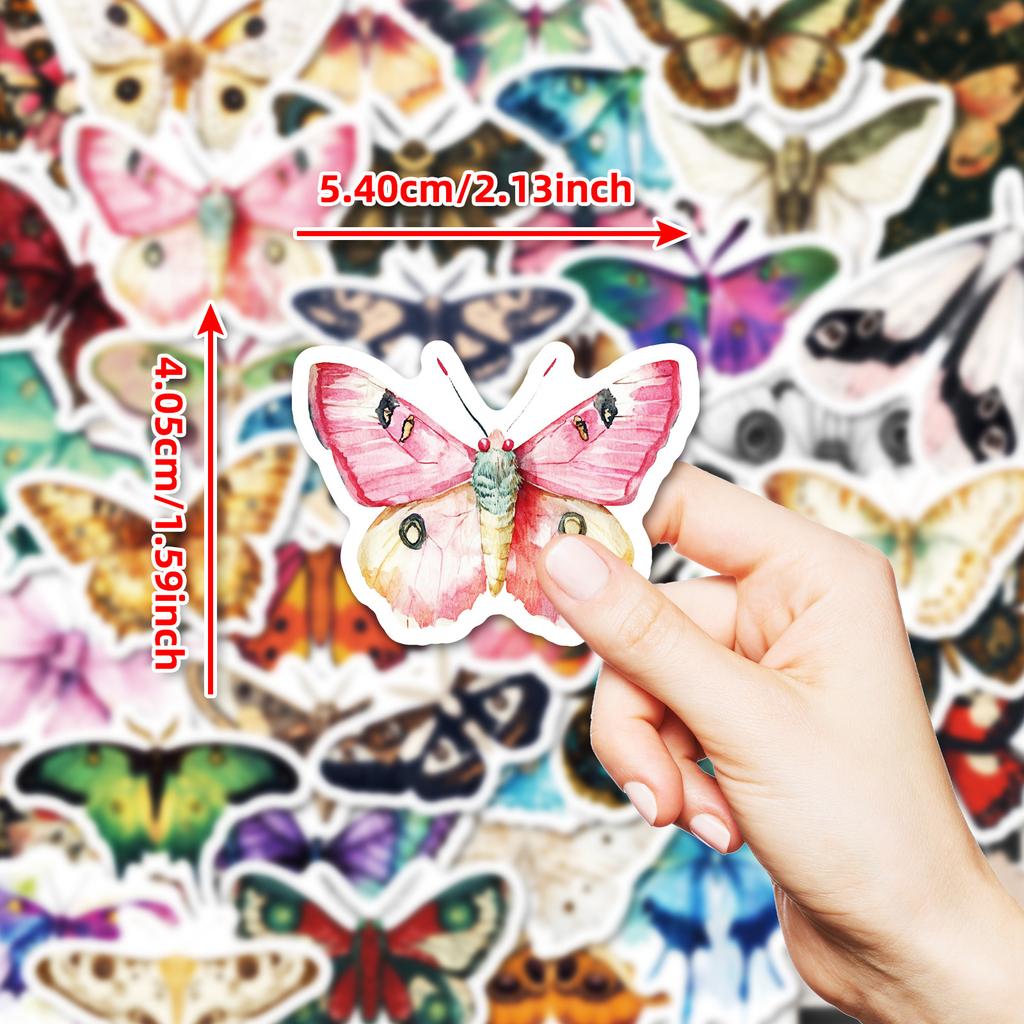 50Pcs Vintage Realistic Butterfly Moth Stickers - Creative Waterproof Decals for Phone Case & Notebook Decor