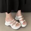 Fashion Heeled Slippers Woman Platform Sandals Summer Belt Crystals Buckle Chunky Shoes Black High Heels Zapatos De Mujer Sandals Woman