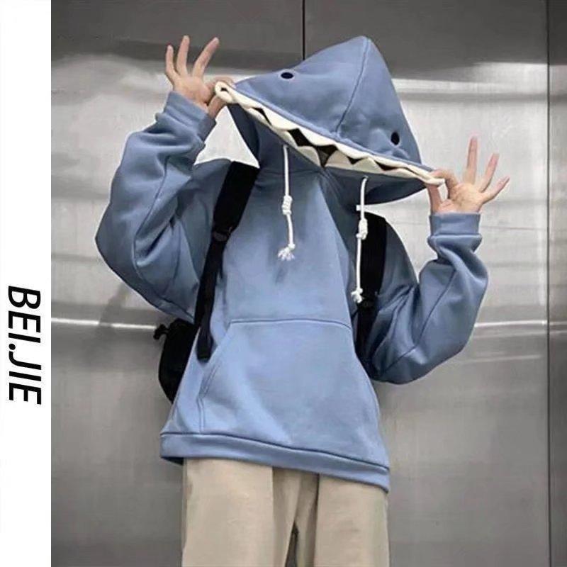 Spring Autumn Thicken Funny Shark Patchwork Hoodies Men and Women Kawaii Sweatshirt Fashion Casual Pullover School Oversized Clothes