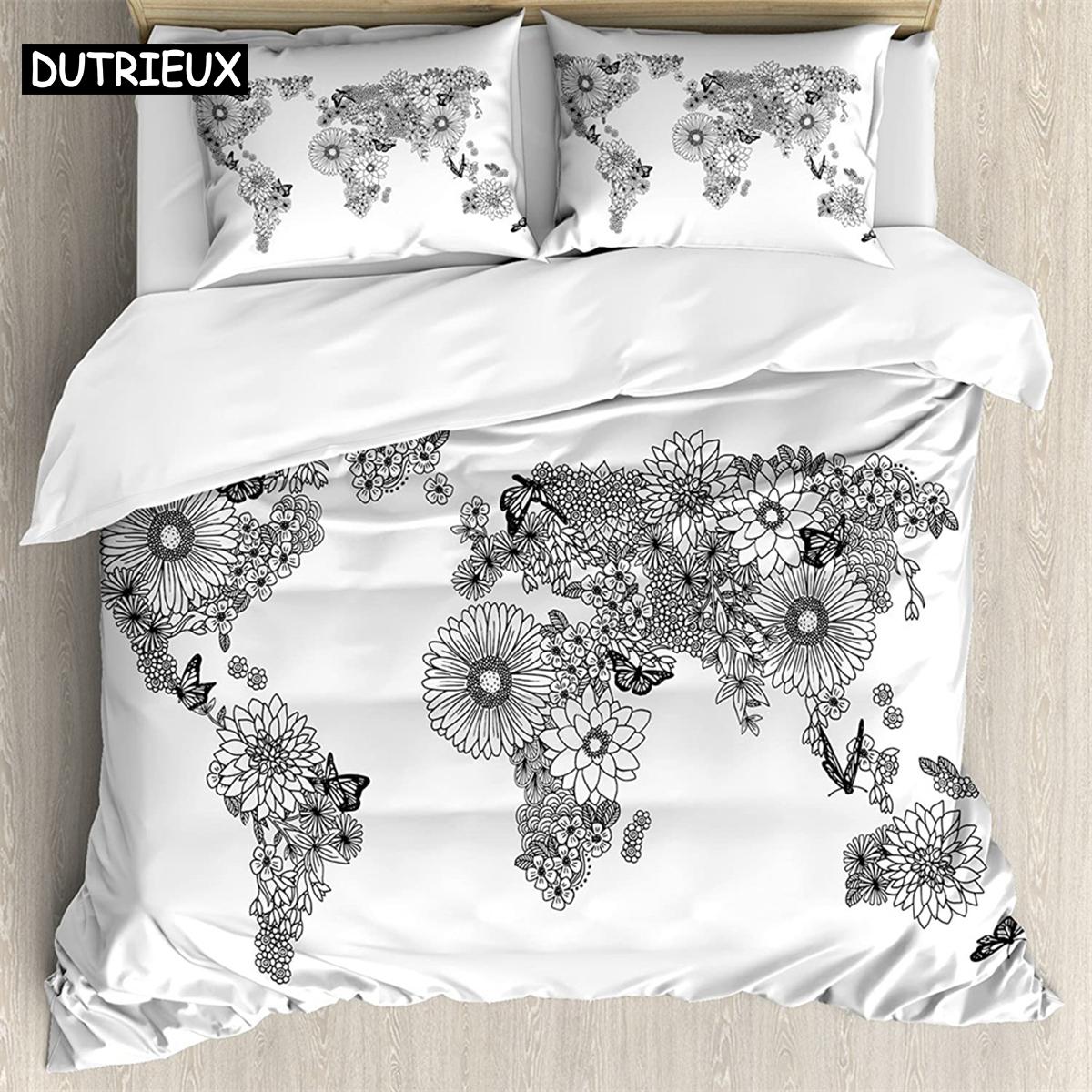 

Butterfly and flower 3Pcs Bedding Sets 3D Digital Printing Custom Quilt Duvet Cover Set Home Queen King Quilt Pillowcase (135x200cm)&set