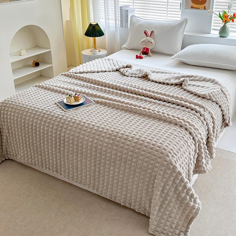 Plaid Faux Fur Rabbit Hair Striped Blanket for Sofa or Office Use