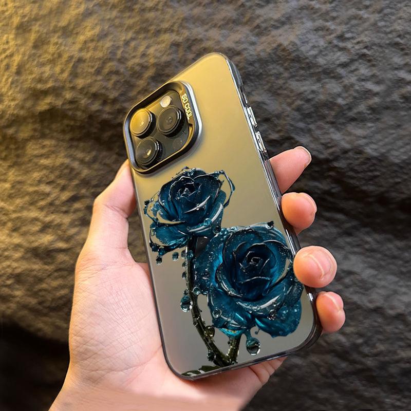 Luxury Ice Blue Rose Electroplate Silver IMD Case For Redmi 12 13C For  Redmi Note 13 12 11 10 Pro Plus 12S 11S Back Cover