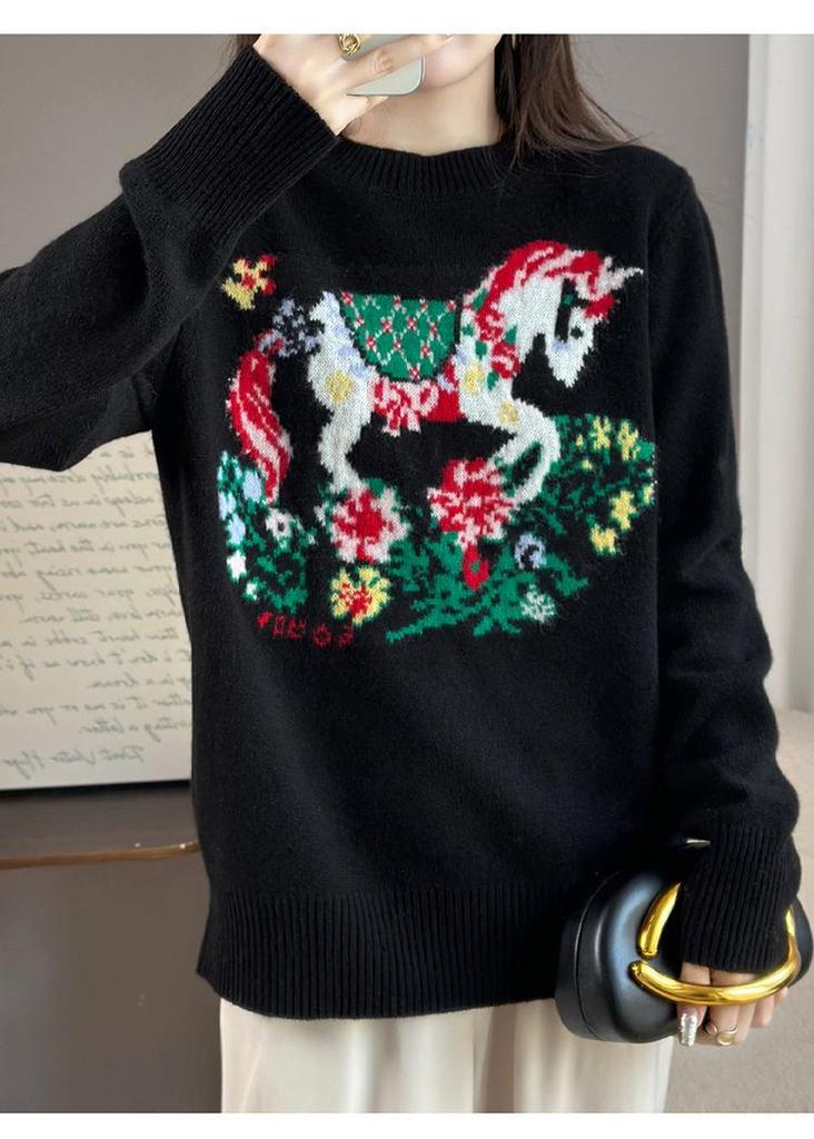 Women's Zodiac Carousel Red Christmas Wool Sweater