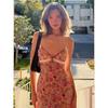 Cnyishe Sweet Summer Style Pink Floral Strap Dress Lace V-neck Patchwork Silm Sheath Dress