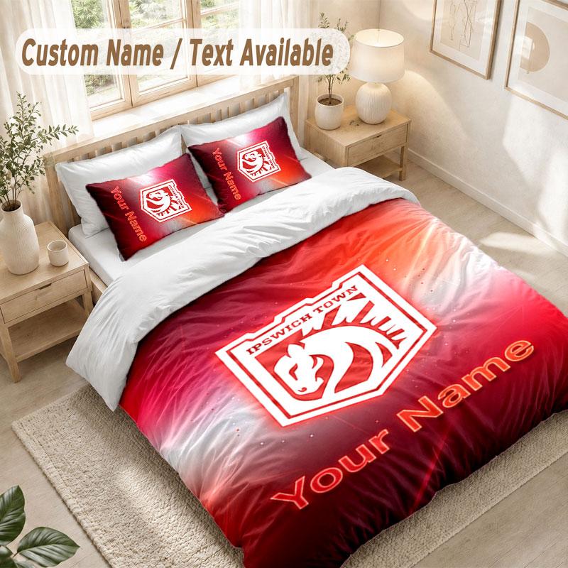 Custom Name Bedding Set 3 PiecesIpswich Town Print Duvet Cover + 2 Pillowcases Soft Bed Decor