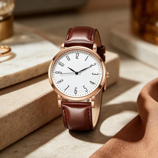 Men's Analog Quartz Watches Minimalist Three-Hand Watch Classic Adjustable Leather Strap Watch for Fathers Husbands Gifts for Office Party Dating