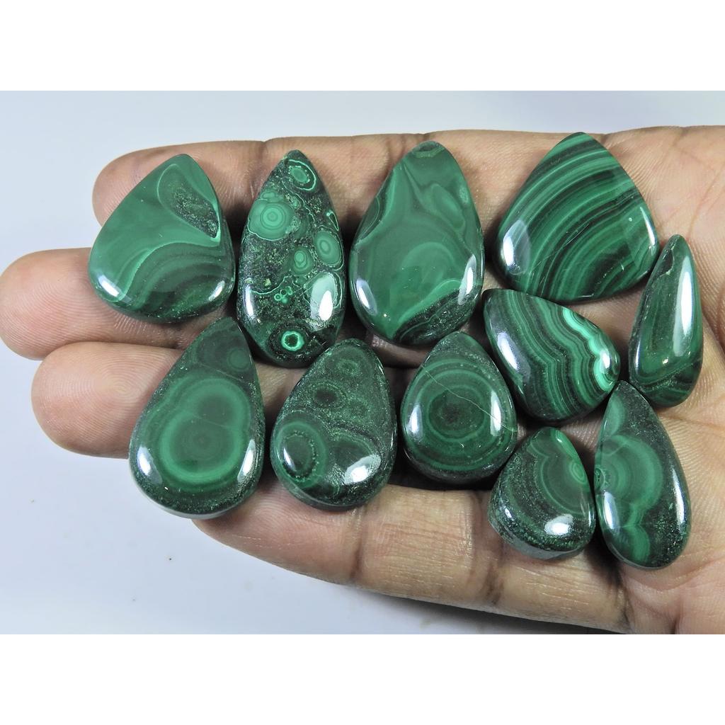 11Pcs Natural Green Malachite Pear Cabochon Loose Gemstone 310Cts. Lot C-470