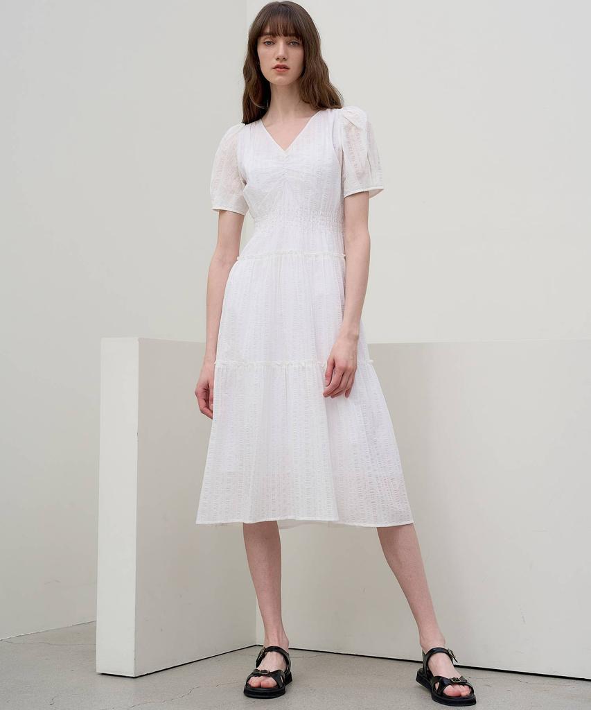 Mite Poplin Shirring Dress_White