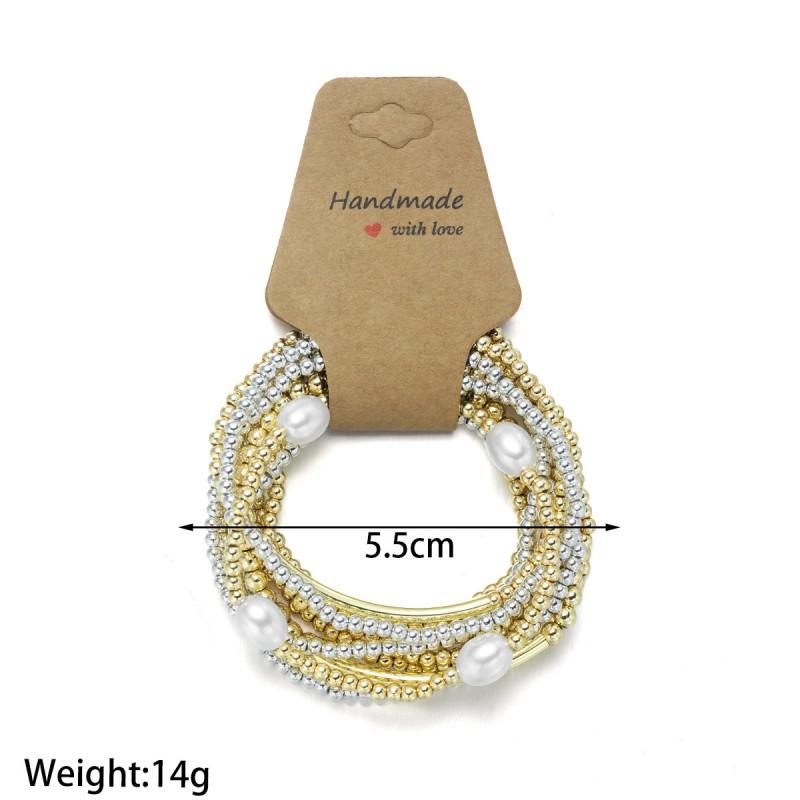 Womens Minimalist Pearl CCB Beaded Stretch Bracelet Set 11pcs Geometric Design Eco-Friendly Leather Card Holder