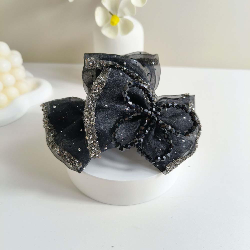 Beads Black Bow Shark Clip Cloth Women Sequin Hairgrips Shiny Rhinestone Hair Claw Gifts