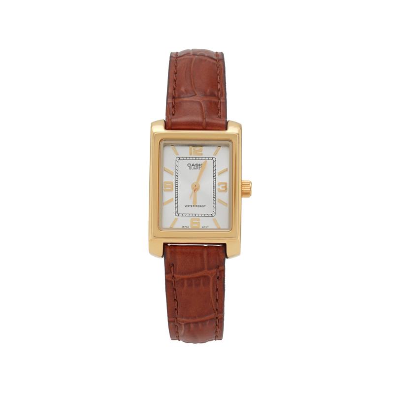 CASIO STANDARD series YOUTH series retro fashion belt silver dial small square watch Quartz leather strap women's watch silver dial LTP-1234PGL-7AEF