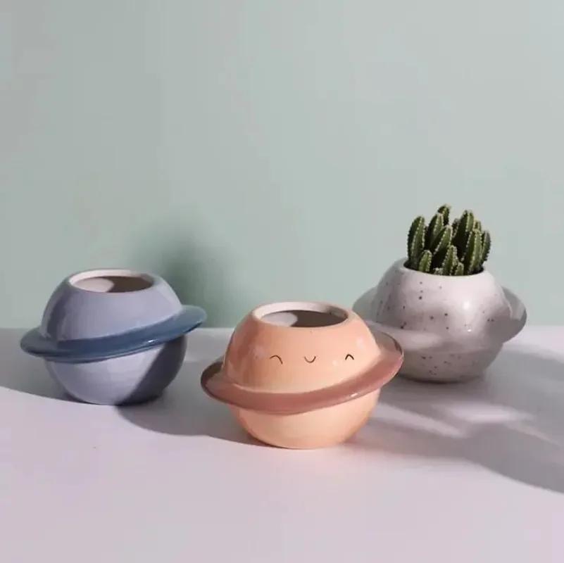 Planet Ceramic Flower Pots Color Painted Planters Desk Succulent Containers Gardening Window Decoration Flower Pots
